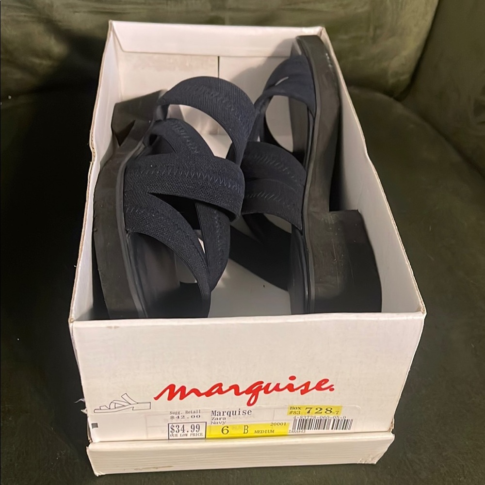 Marquise Black Sandals Wide Strap Flat Sole